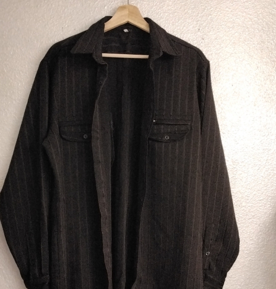 Men's Black Pinstripe Wool Blend Shirt/Jacket.   See Measurements - Picture 2 of 4